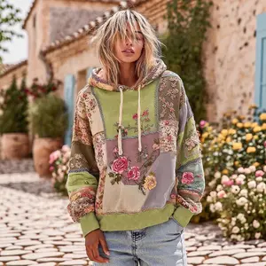 2025 Fall Winter Women's Hoodie| Pink Patchwork Floral Print Cozy Casual Jacket, Charming Winter Essential!Pink Floral Patchwork Hoodie| Soft Casual Oversized Top✨