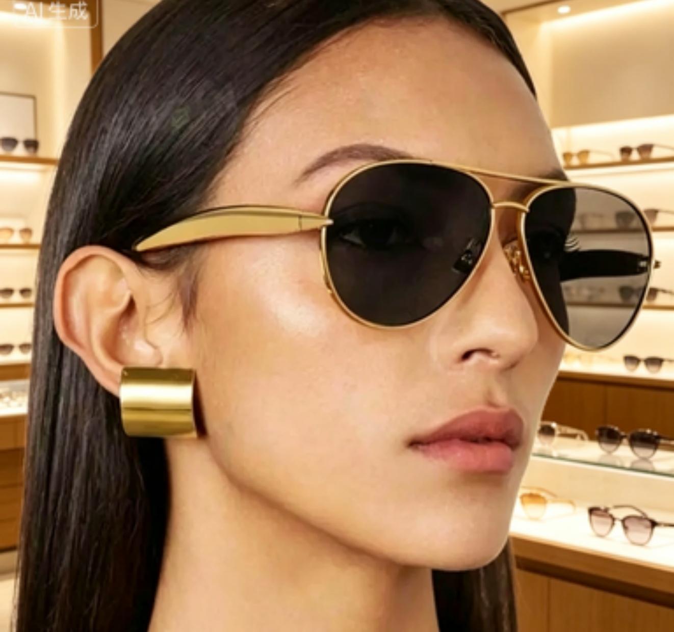 Unisex Adult Retro Double Bridge Full Rim Sunglasses - Metal Temple, UV-Protected Polarized Lens, Stylish Outdoor Beach Accessory