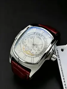 High-Quality Luxury Men's Watch Business Punk Style, Large Barrel Dial, Leather Strap Quartz Wristwatch, Ideal for Students, Christmas Gift
