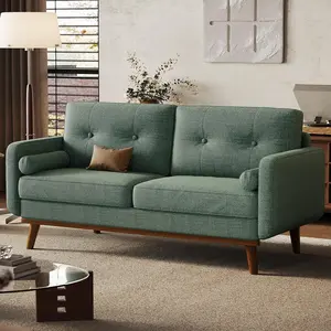 65" Mid Century Modern Loveseat Sofa for Small Spaces, 2 Seater Linen Upholstered Couch , for Living Room, Bedroom, Office, Apartment,Green