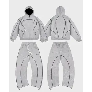 New High Street Hip Hop Fashion Y2k Men Clothing Set Retro Trend Casual Sportswear Personality Pattern Design Loose Sweatpants Streetwear Tracksuit Athletic Activewear Tracksuits