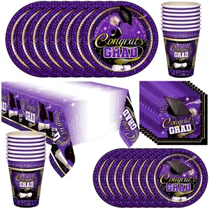 Purple Graduation Party Tableware Deluxe Set for 16 Guests
