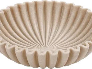 Large Decorative Bowl, Modern Handicraft Bowls for Home Decor, Decorative Fruit Bowl for Kitchen Counter, Ruffle Decor, Stylish Key Bowl for Entry Table, Artificial Stone Beige