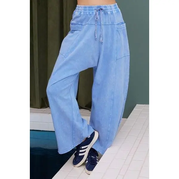 Mittoshop Mineral Wash Elastic Waist Baarrel Leg Baggy Pants