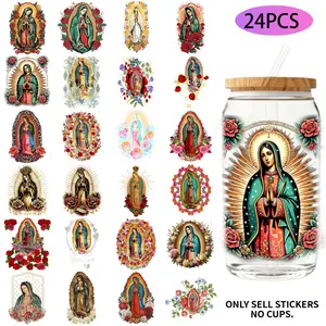 UV DTF Transfer Stickers - Vinyl Decal Sticker, 24 pieces/set, Guadalupe Virgin Theme (second one), UV DTF 16OZ DIY transfer stickers suitable for 16-ounce water bottles, glass bottles, laptops, home decoration DIY, high-viscosity transfer paper