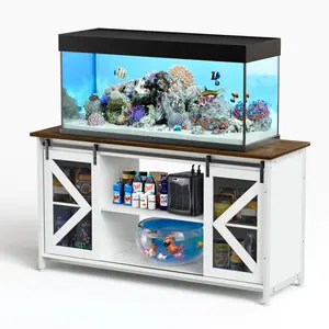 [SOIYELIFE] Metal Aquarium Stand with Cabinet for Fish Tank Accessories Storage, 80 Gallon, Turtle/ Reptile Terrariums, White, 58.9'' L x 19.7'' W x 32.6'' H. Cool furniture