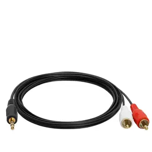 10FT 3.5mm Audio AUX Stereo to 2 RCA Male Y-Cable Adapter, Compatible with TVs, Smartphones, DVD Players, MP3 Players, Tablets, and Speakers,Pack of 1 or 2