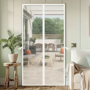 Modern White Screen Door with Storage Buckle, Heavy Duty Fiberglass Mosquito Door Curtain for Maximum Ventilation and Bug-Free Living, Hands Free Mesh Pet Friendly, Perfect for Home, Yard, Patios and Front Door Entrances