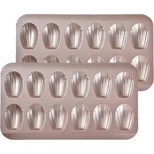 2-Pack 12 Cup Shell Shape Baking Mold for Cake Cookies Nonstick Carbon Steel Baking Tray for Oven Gold