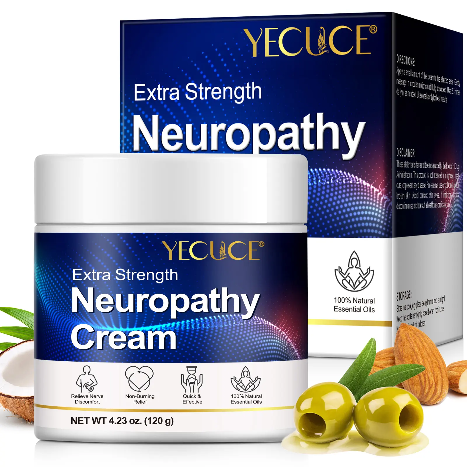Yecuce Neuro Soothing Cream, Body Care Lotion with Natural Plant Oils, Hydrating, Moisturizing, Relieves Nerve Pain, Muscle Tension & Joint Pain, Moisturizes Skin