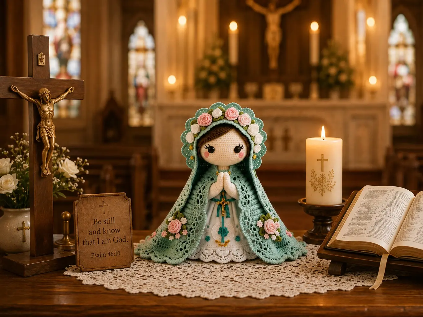 Handmade Crochet Virgin Mary Doll, Christian Religious Decor, Our Lady Inspired Faith Gift, Catholic Home Decoration for Women