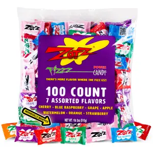 Zotz Fizzy Candy Bag, Assorted Flavors, 100 Count Bag