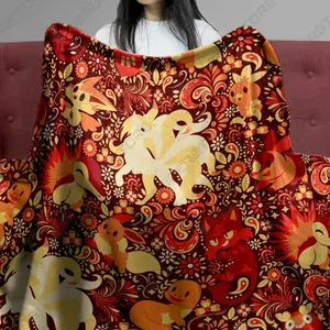 Charmander Ninetales Fleece Blanket Fiery Floral Art Throw Blanket Soft Cozy Home Decor Funny Family Baby Blanket Charmander Blanket Gifts