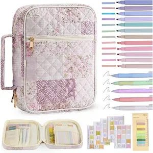 Large Quilted Bible Cover Carrying Case Bag for Women Girls Bible Study Supplies Accessories Christian Gifts (Purple Floral, Large)