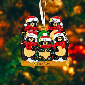 Family of 5 Bear Ornament | Winter Name Keepsake | Handwritten Family Piece | Festive Tree Decoration