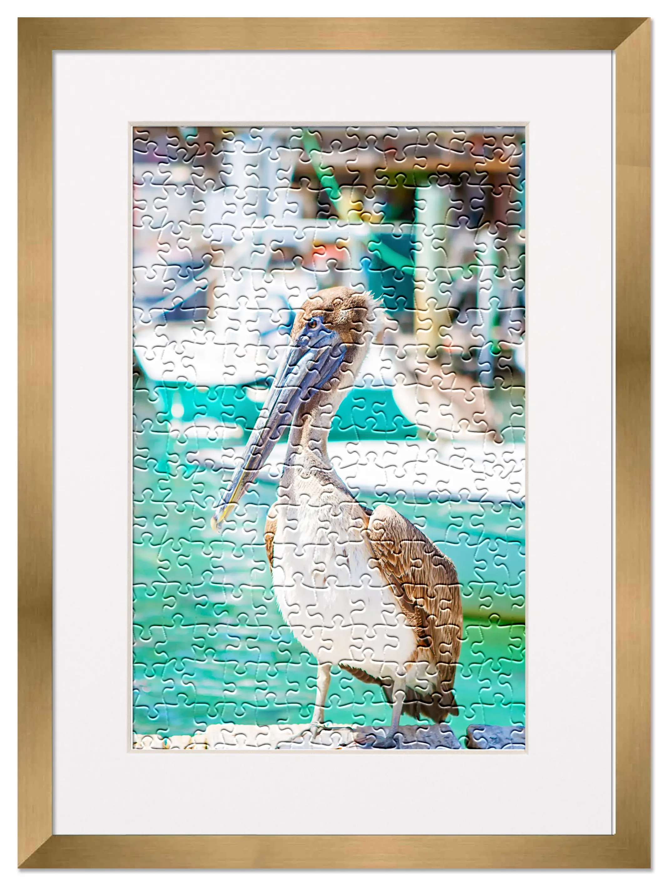 24x32 Jigsaw Puzzle Frame Kit - Kit Includes Puzzle Glue Sheets, Bronze Wood Puzzle Frame with White Mat, UV Acrylic, Backing,, Hanging Hardware