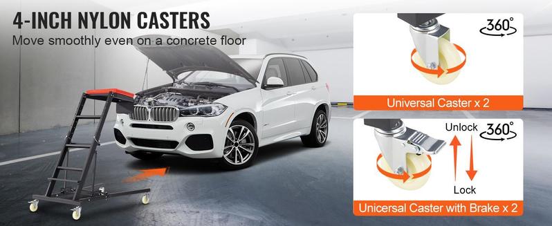 VEVOR Automotive Top Creeper, TikTokShopBlackFriday, with Adjustable Height 48" to 76", 400 LBS Capacity High Creeper, 4 Swivel Caster Wheels, Heavy Duty Foldable Creeper for Auto Repair and Maintenance