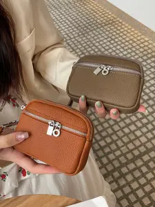 2026 New Genuine Leather Mini Wallet for Women, Cowhide Coin Purse, Double Zipper Storage Bag, Multifunctional Handbag