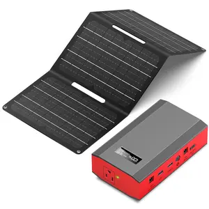 Portable Solar Power Bank with AC Outlet 65W 110V External Battery Pack,24000mAh Portable Laptop Charger with Foldable Solar Panel 30W for Outdoor Smart Device Camping Hiking Trip Off Grid Backup