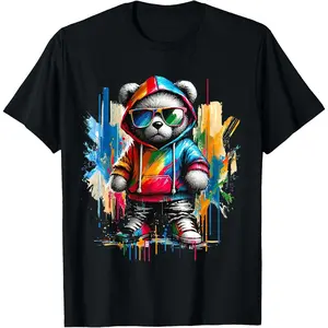 Graphic Teddy Bear Cool Bears Hip Hop Streetwear Colorful T-Shirt