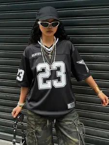 2026 Streetwear Womenswear Baseball Tee, Breathable Anti-Pilling Fabric, Number 23 Print, Casual Short Sleeve Summer Top