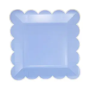 Blue Scalloped Square Party Plates – 9" Disposable Tableware (8 Pack)