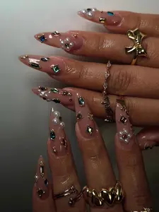 Starlit Gem Press On Nails: Long Stiletto Handmade Gel False Nails