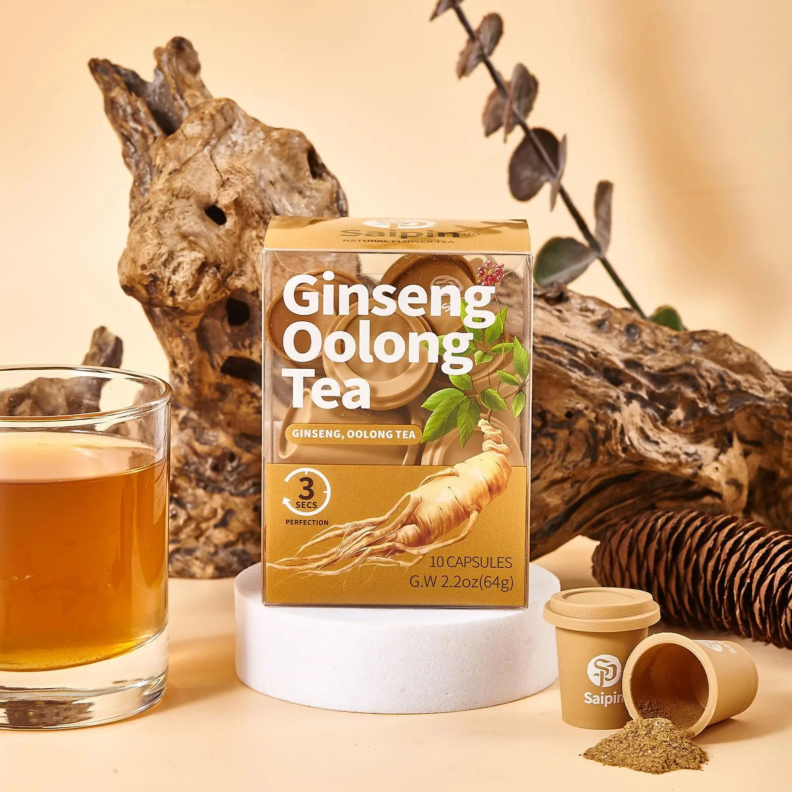 SAIPIN Ginseng Oolong Tea - Freeze-Dried Herbal Energy Drink | Natural Focus & Clean Vitality | Sugar-Free Caffeine-Free Alternative to Coffee | Insta