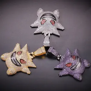 18K Gold Plated Cubic Zircon Iced Out Ghost Cartoon Pendant Necklace