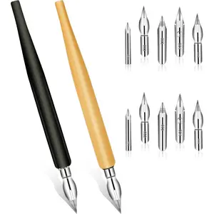 12 count Comic Pen Nibs Set, Oblique Calligraphy Dip Pen Nib Holder with Stainless Steel Replacements for Writing, Signing, Painting