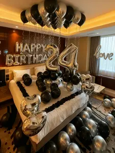580pcs Black & Silver Birthday Balloon Garland Kit with 40" Jumbo Number Balloons & Black Rose Petals for Men & Women’s 16th 18th 21st 25th 30th 35th 45th Celebrations