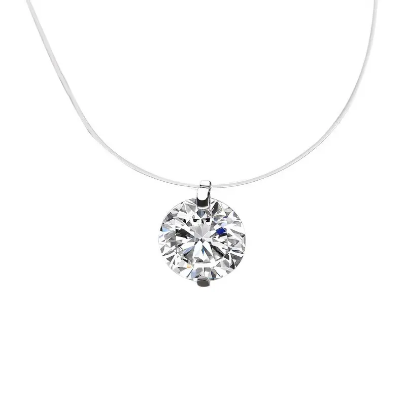 Women's Floating Cubic Zirconia Pendant Necklace on Thick Clear Invisible Fishing Cord, Adjustable Minimalist Choker, Everyday Layering Costume Jewelry, Ideal for Summer Outfits, Gift for Women pixie wing black dahlia herringbone men's men y2k name  Cuban