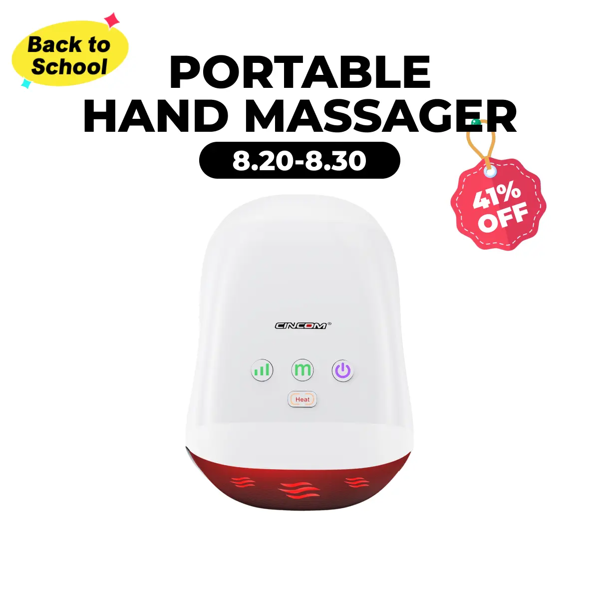 CINCOM Portable Hand Massager (White) - USB Rechargeable Massagers, Battery-Powered Warm Kneading Device with Adjustable Settings, Auto-Off for Daily Relaxation, Ideal Gift, Abs, Relaxing Gifts, Gifts Adults