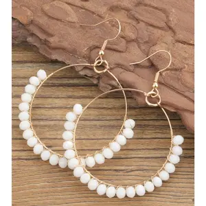 Beautiful White Beaded Hoop Earrings Beautiful White Beaded Hoop Earrings