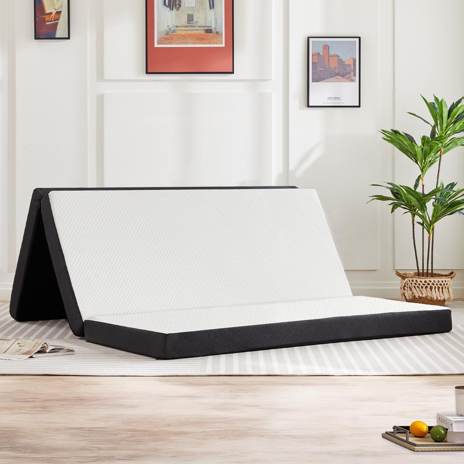 Tri-fold Memory Foam Mattress - CertiPUR-US Certified, Double-Layered Washable Collapsible Cover, Ambient Cooling Convertible Bed-to-Sofa Conversion Mattress, Portable Camping Bed for Camping, Travel, Convertible Mattresses