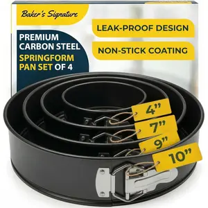 Springform Pan Set of 4 - 4,7,9,10" Carbon Steel With Removable Bottom – Leakproof Design, Nonstick Coating Cheesecake Pan – Durable Cake Mold With Secure Latch, Even Heat Cheese Cake Pans For Baking