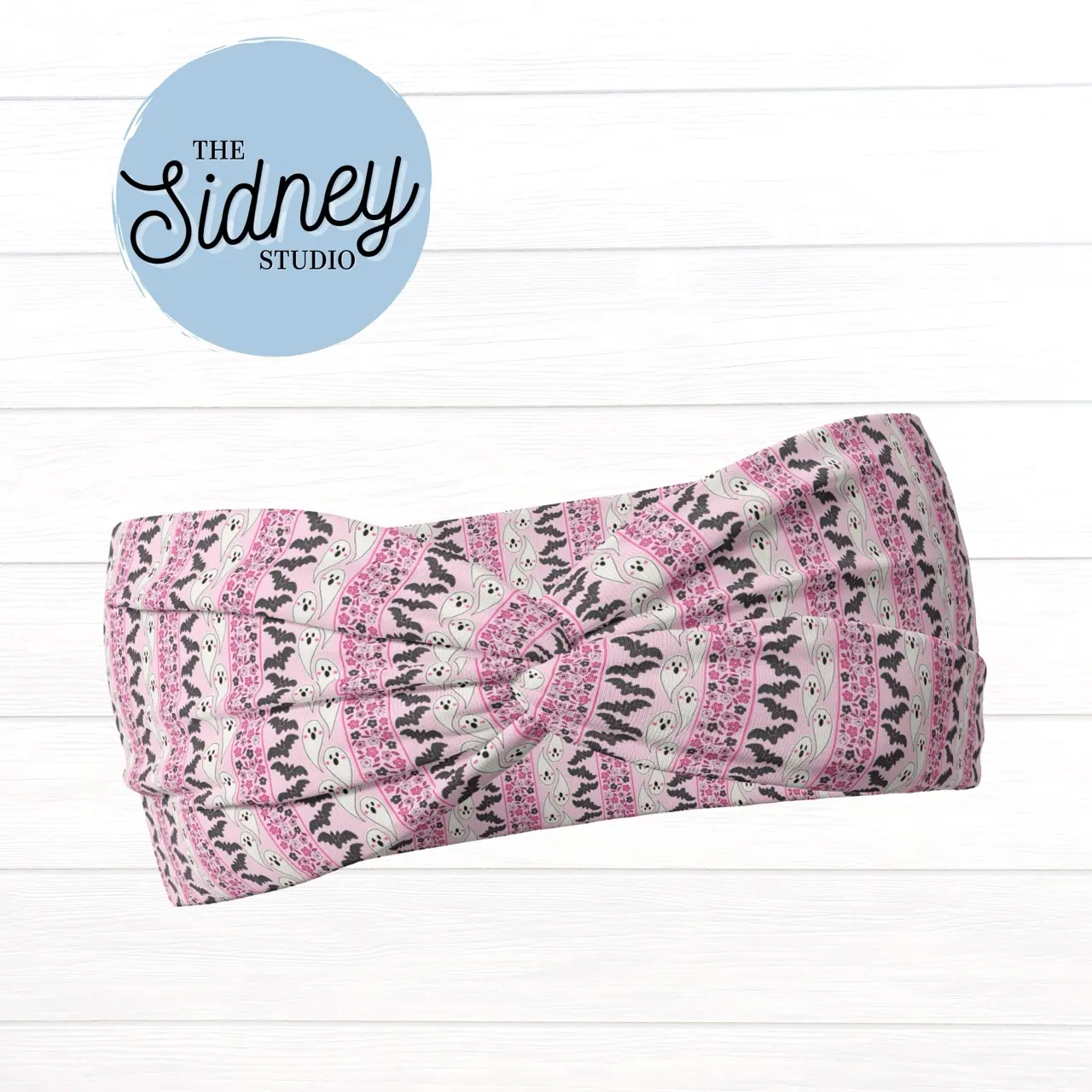 The Sidney Studio Halloween Ghosts & Bats Stripes Wide Twist Headband for Nurses Teachers and Moms Buttery Soft Ultra Stretchy Jersey Knit One Size Fits Most