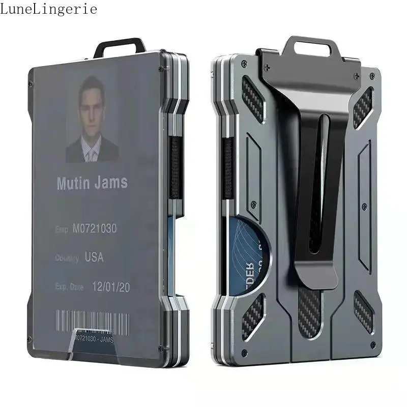 Lune Men's Ultimate Tactical Wallet - Slim Aluminum Metal Money Clip, Clear ID Window, Carbon Fiber Accents, RFID Blocking - Ideal for Travel, Everyday Carry - Secure, Organized Card & Cash Storage, Men Wallet
