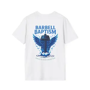 Barbell Baptism T-Shirt (front logo + back design) – Gym Apparel