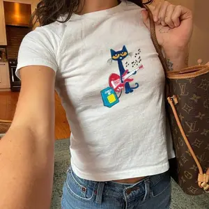 Pete the Cat Playing Guitar Baby Tee | Y2K Baby Tee, 90s Baby Tee, Graphic Shirt Crop, Coquette Cotton Top