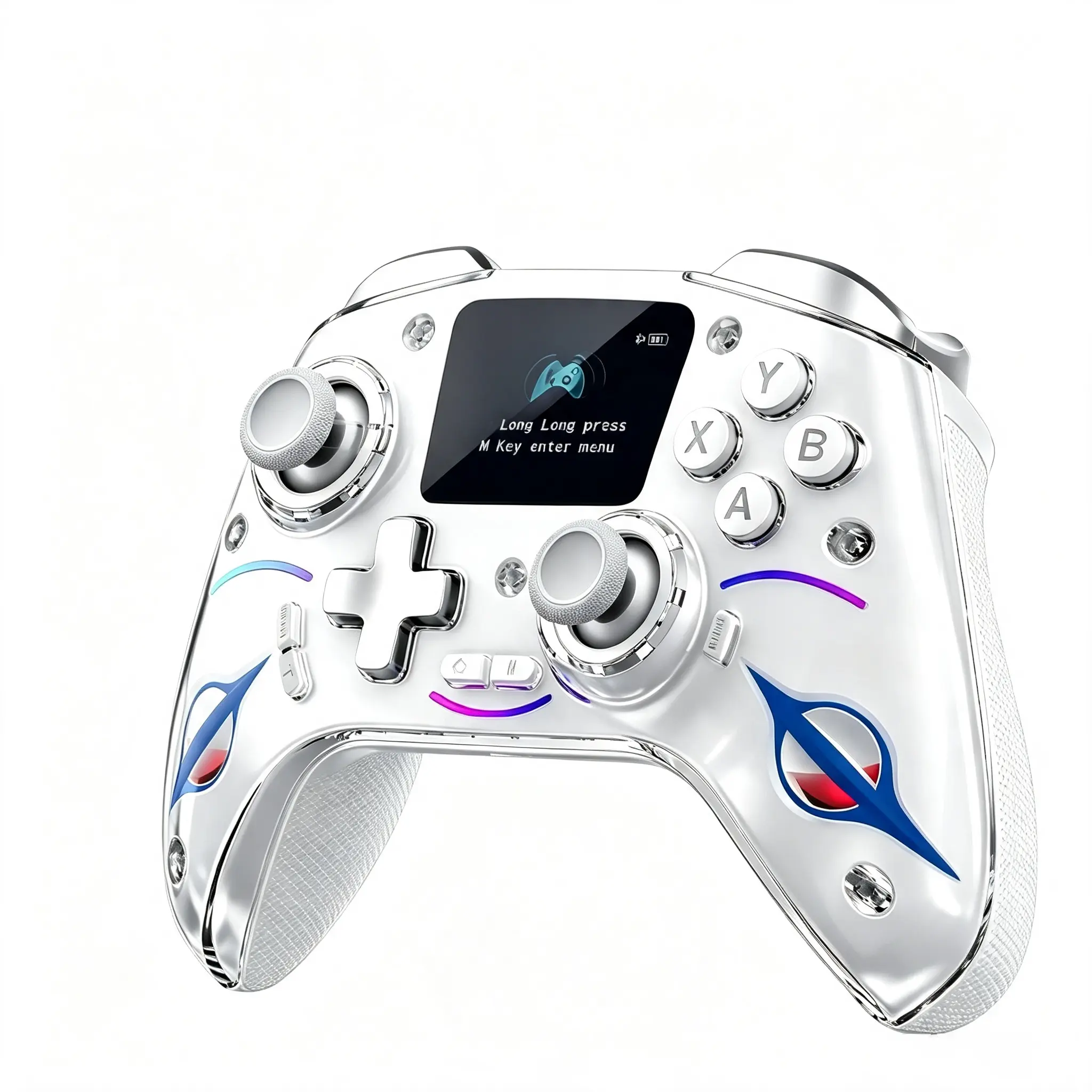 YUYIU Wireless Gaming Controller Single Unit for PC Steam, Nintendo Switch, RGB Lights Gamepad with Screen Display, Hall Sensors Joysticks, Bluetooth/2.4G/Wired Connectivity, 4 Programmable Back Buttons, 6-Axis Gyro, 3.5mm Audio Jack