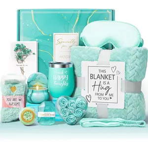 Mothers Day Birthday Gifts for Women Self Care Get Well Soon Gifts, Ocean Relaxing Spa Gift Basket Thinking of You Care Package with Flannel Blanket, Unique Gift for Her Mom Wife Grandma Friend Sister