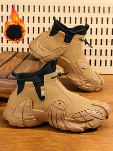 Men's Outdoor Warm Durable Casual Shoes, Winter Fashion Fleece Lined Comfort Cotton Sneakers, Drawstring Design, Daily Wear, Casual Outdoor Boot