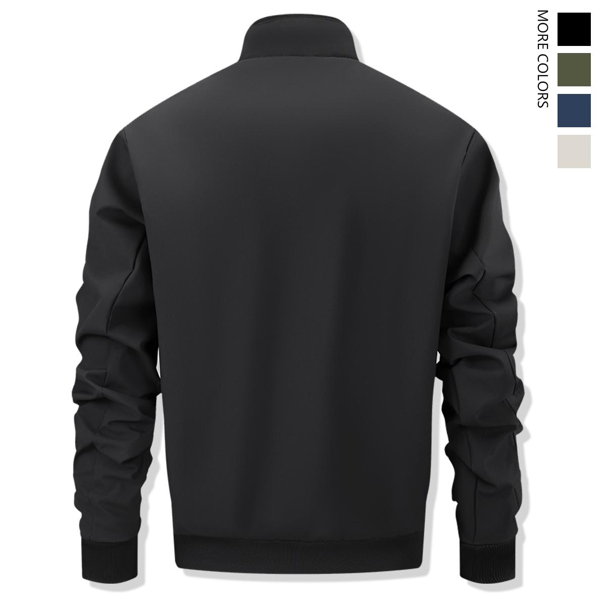 Men's Solid Color Flight Jacket Casual Coat, Versatile Casual Stand Collar Zipper Long Sleeve Coat, Zipper Jacket, Polyester Fiber Jacket, Suitable for Spring and Autumn Outdoor Use. Menswear Beige