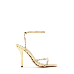 Luxury Rhinestone Strappy Stiletto Heels - Gold