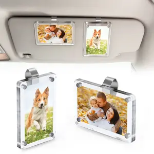 2Pcs Car Picture Holder for Sun Visor – Magnetic 2.4"x3.5" Car Visor Photo Clip, Horizontal & Vertical Photo Display, Wallet-Size Clear Acrylic Car Picture Frame Automotive Accessories for Polaroid Go and Instax Mini,Gifts for Valentine's Day
