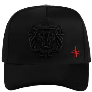 El Rey XY Jc Hats Black SnapBack with Embroidered Lion Emblem and Red Cross Detail