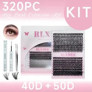 320pcs DIY False Eyelash Extension Kit - D Curl Lashes, 40+50D Wispy Manga Look, Reusable & Easy Application, Mixed Lengths 9-16mm tiktok  ahop
