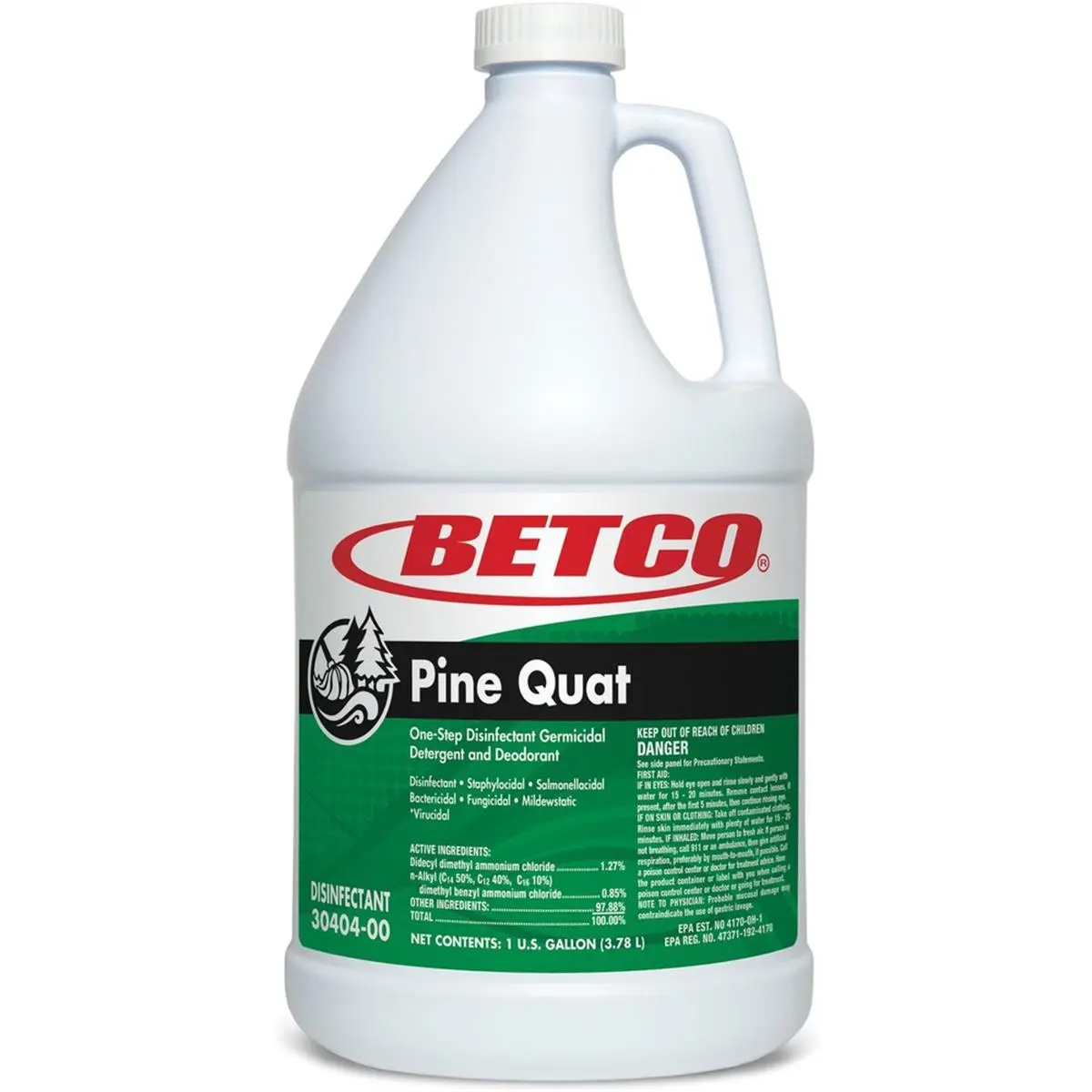 212 MAIN Betco BET3040400 Pine Quat Disinfectant Liquid - Green, Dilutable, Neutral pH, Multipurpose Cleaning Household Cleaner, Pine Scented Deodorizer