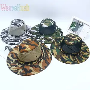Camouflage Bucket Hat for Men, Wide Brim Outdoor Sun Shade Hat, Breathable Military Style Fishing & Hiking Cap, Ventilated Mesh Camo Boonie Hat for Spring Summer Travel, Camping, Safari & Outdoor Activities